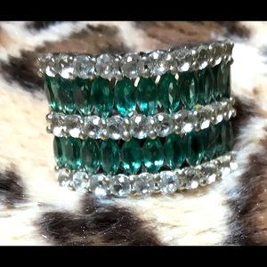 TEAL BLUE APATITE WHITE TOPAZ IN PLATINUM OVERLAY